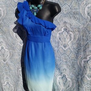 GIANNI BINI SILK BLUE OMBRE 1 SHOULDER DRESS *142